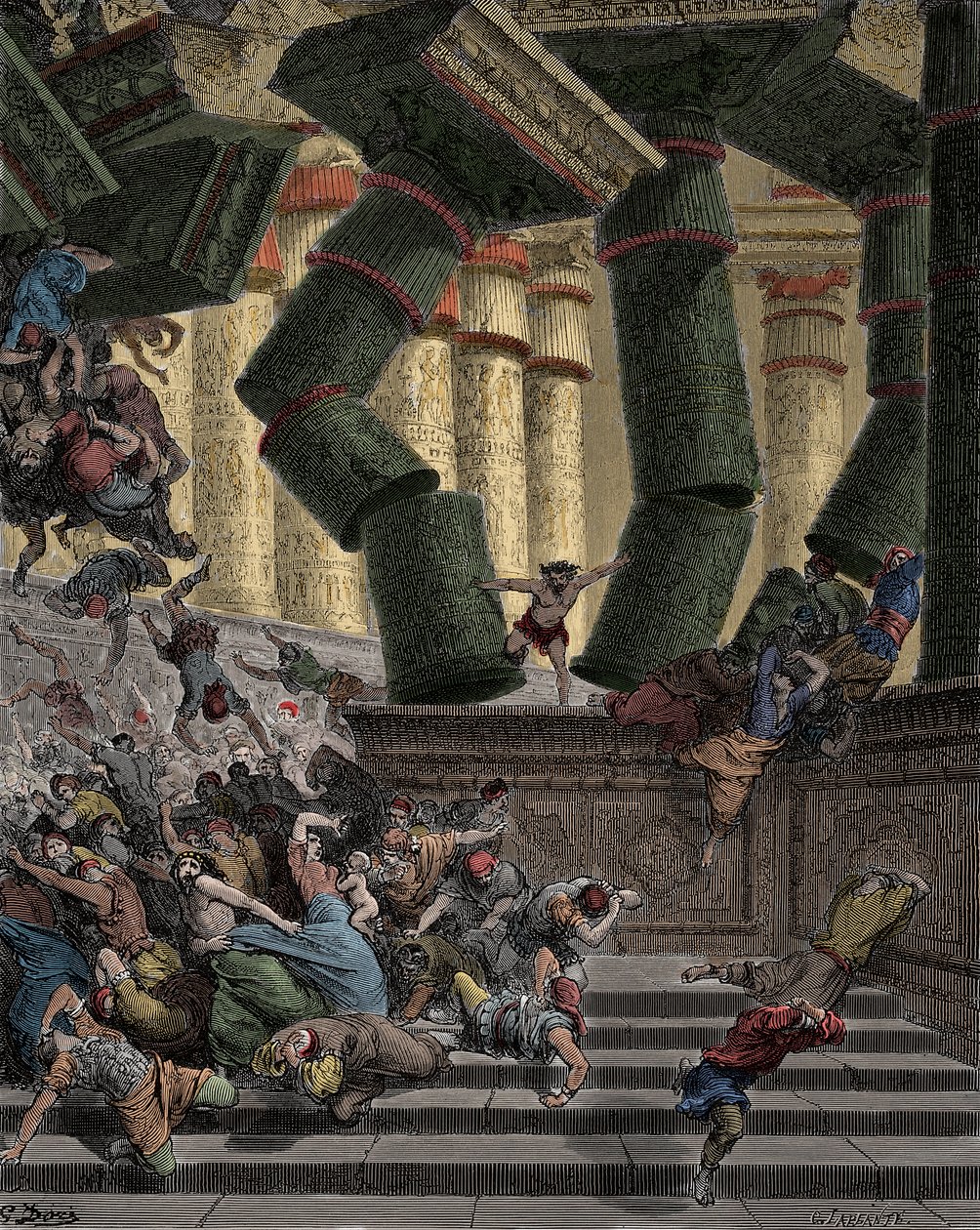 ダゴン神殿を破壊するサムソン ギュスターヴ・ドーア（1832-1883）の版画 作： ギュスターヴ・ドレ