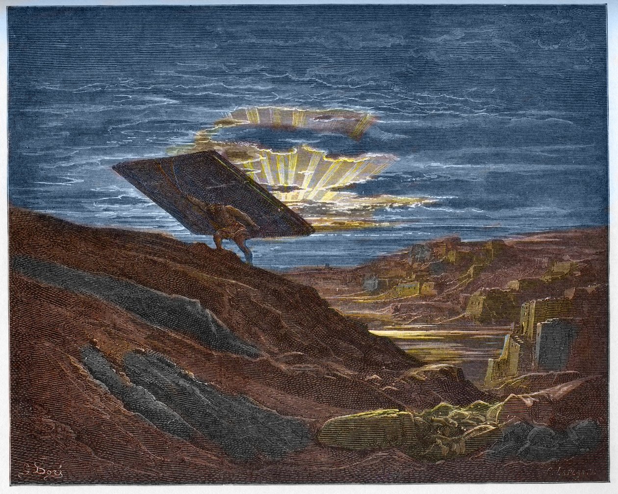 ガザの門を運ぶサムソン - ガザの門を取り除くサムソン - Gustave Dore (1832-1883) による "The Bible illustree" のエングレーヴィング - "The Dore Bible" のエングレーヴィング 作： ギュスターヴ・ドレ