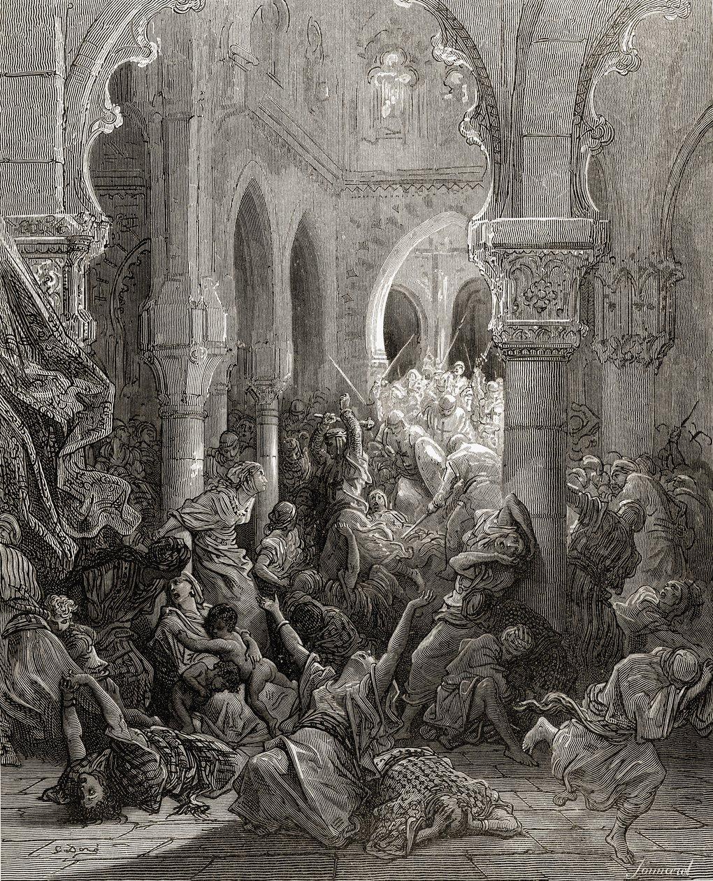 十字軍はカエサレアの住民を虐殺し、イラストはJFの「Bibliotheque des Croisades」から。ミショー、1877 作： ギュスターヴ・ドレ