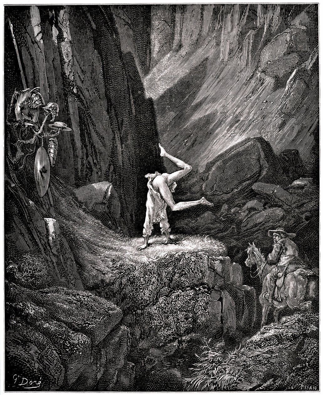 Der scharfsinnige Hidalgo Don Quijote von der Mancha von Miguel de Cervantes (1547-1616): der Ritter mit der traurigen Gestalt machte Kapriolen, „nackte bestimmte Dinge, die Sancho, um sie nicht zu sehen, sich beeilte, sich umzudrehen, zufrieden, sie nicht von Gustave Dore