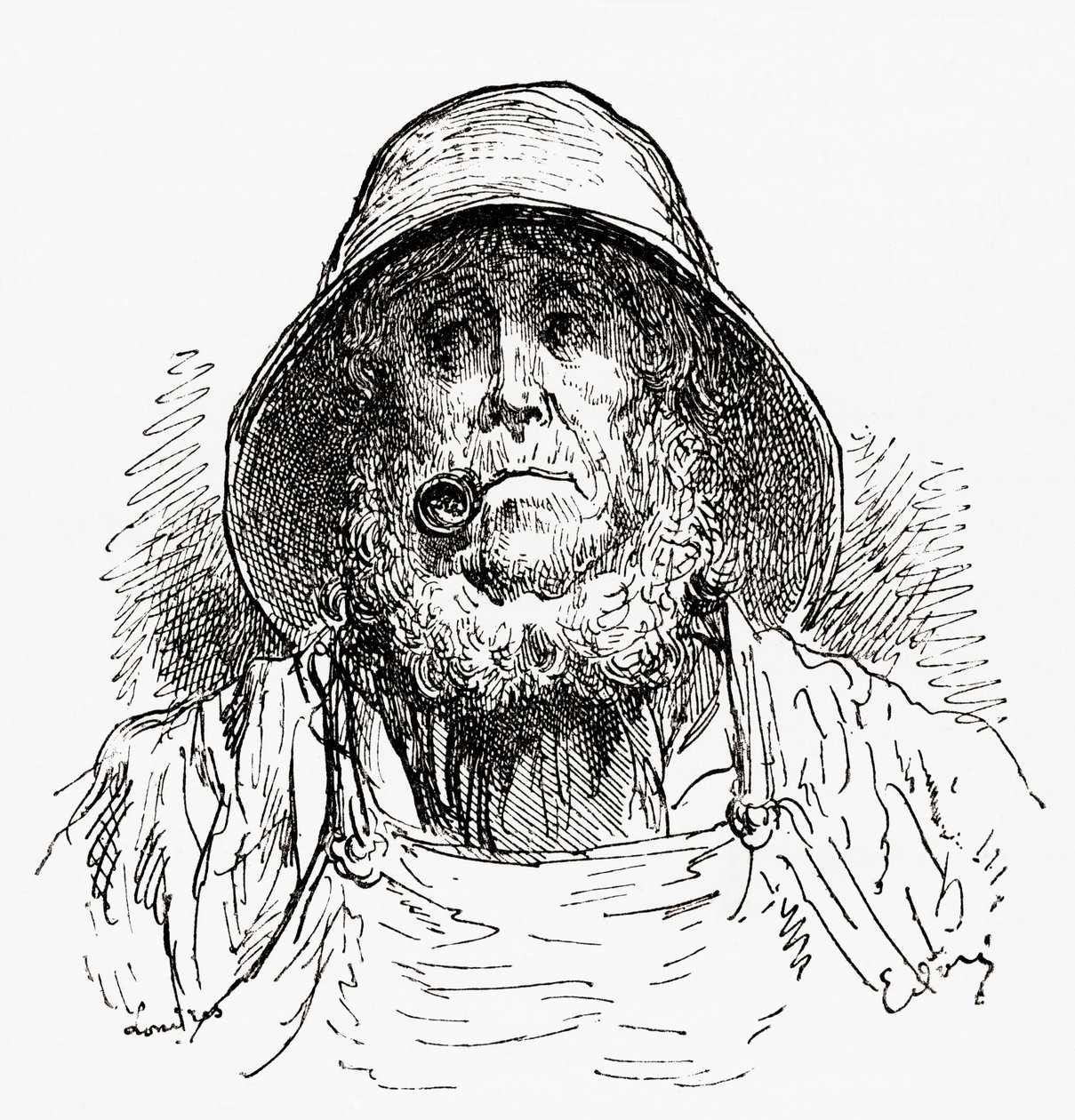 ギュスターヴ・ドーレの素描による「マルセイユの船乗り」。ギュスターヴ・ドールの生涯と回想』（1885年刊）より。 作： ギュスターヴ・ドレ