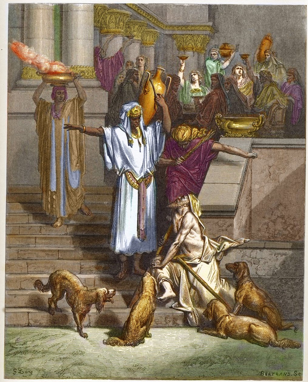 金持ちと乞食ラザロの譬え - - Gustave Dore (1832-1883) の "The Dore Bible illustree" からのエングレービング - "The Dore Bible" からのエングレービング 作： ギュスターヴ・ドレ