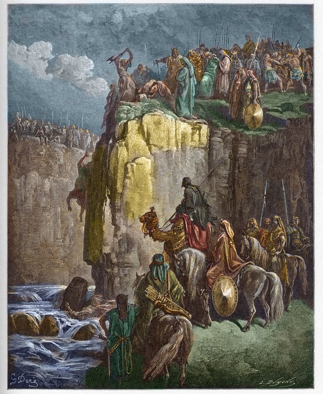 バアルの預言者たちの虐殺 - 預言者エリヤはバアルの祭司たちを滅ぼした - Gustave Dore (1832-1883) による "The Bible illustree" のエングレーヴィング - "The Dore Bible" のエングレーヴィング 作： ギュスターヴ・ドレ