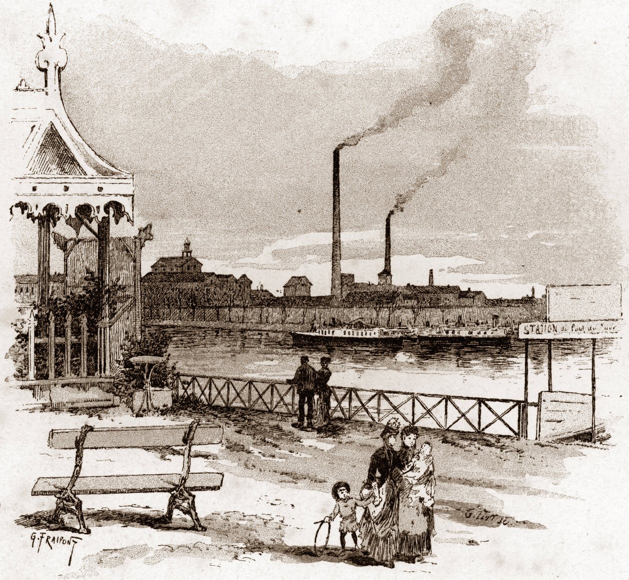 パリの quai de Javel の眺め、actuel quai André-Citroen (パリの quai de Javel 以前の quai de Javel の岸辺アンドレ・シトロエンの眺め)陪審員 作： ギュスターヴ・フライポント