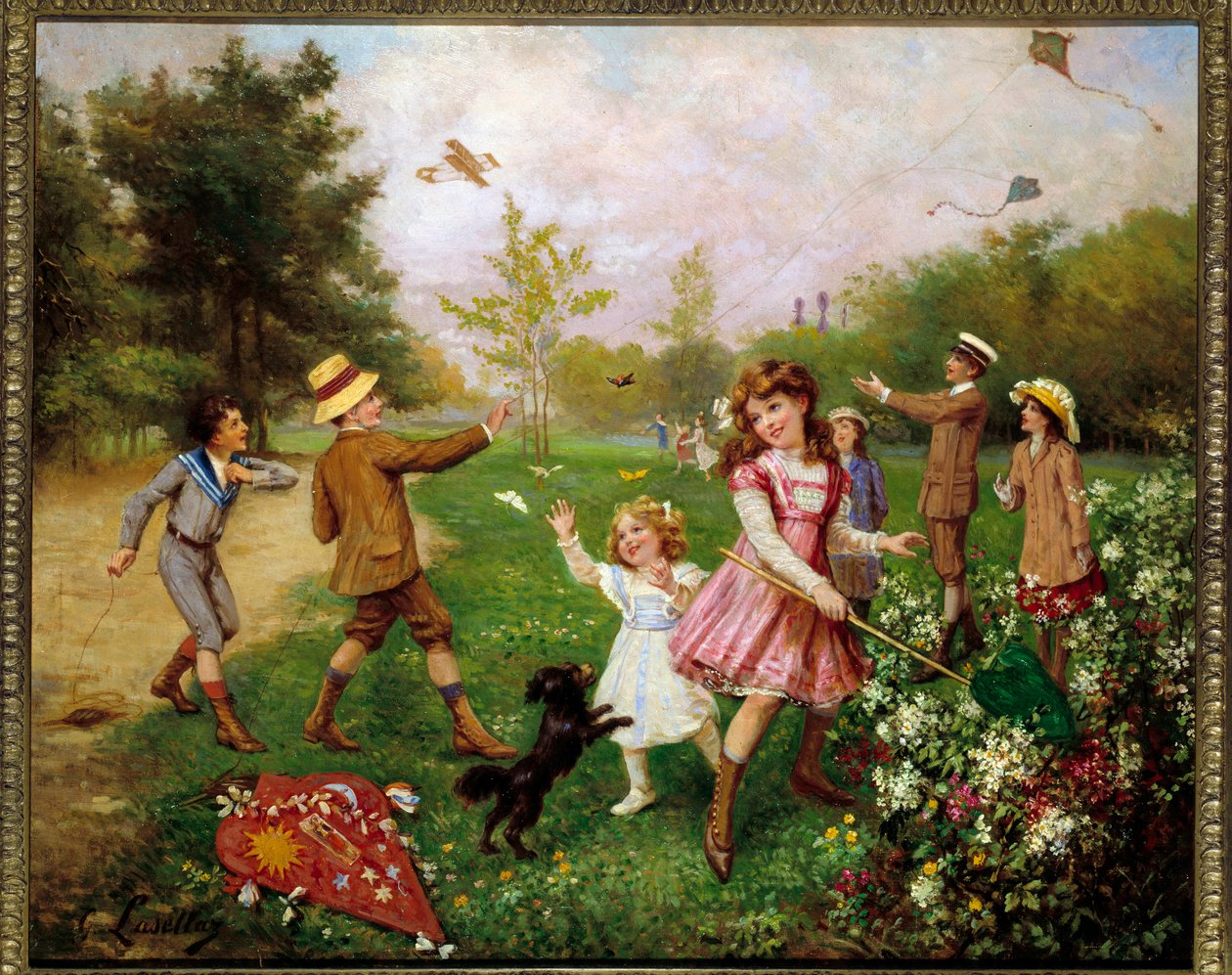 蝶狩り。絵画：グスタフ・フランソワ・ラゼラズ（1848-1910 作： ギュスターブフランソワラセラス