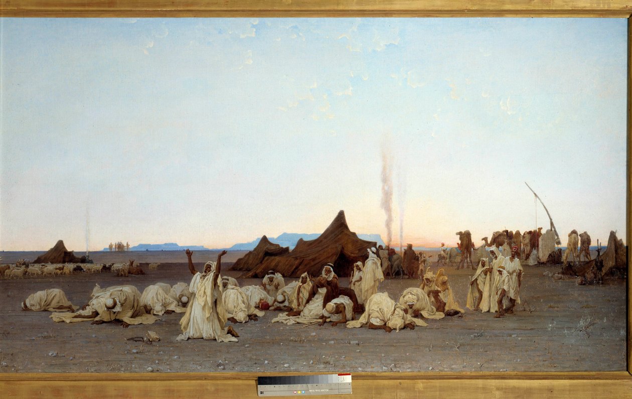 サハラ砂漠の夕べの祈り 詳細ギュスターヴ・アシール・ギヨメ（1840-1887）による絵画 1863 Sun.1,3x2,8 m. パリ、オルセー美術館 - サハラ砂漠の夕べの祈り。詳細ギヨメ（Gustave Achille Guillaumet）による絵画（1840-1887年 作： ギュスターヴ・ギヨーメ