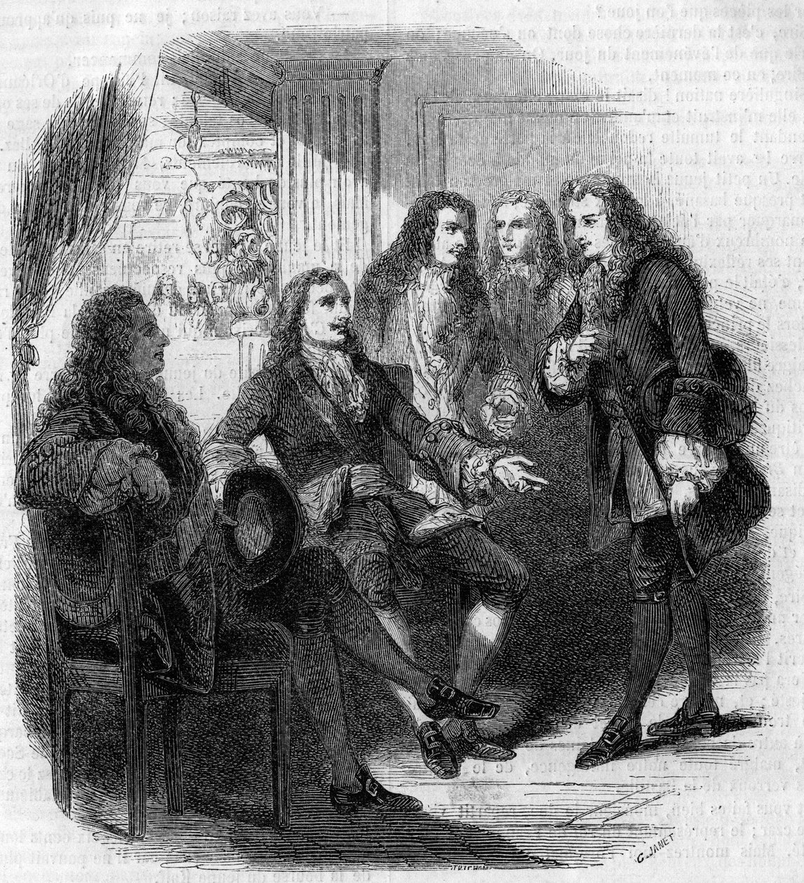 ロシア皇帝ピョートル大帝（1672-1725）とヴォルテール（Francois Marie Arouet, dit）（1694-1778）の出会い。ギュスターヴ・ジャネによるエングレーヴィング 作： ギュスターヴ・ジャネット