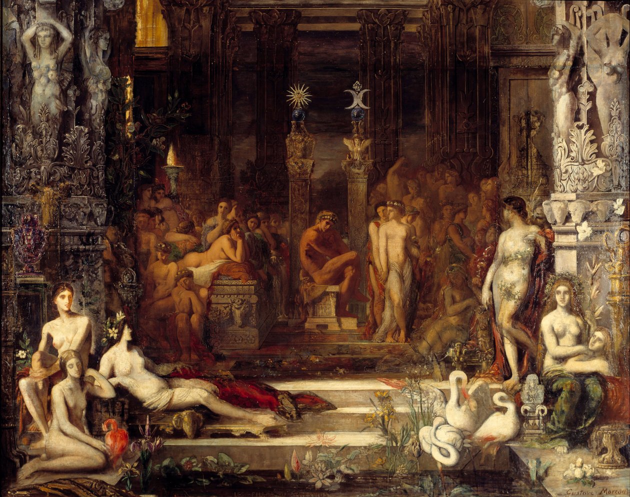 Die Töchter des Thespius König Thespios hatte fünfzig Töchter, die er mit Herakles vereinen wollte, damit sie alle ein Kind von ihm hatten. Gemälde von Gustave Moreau Paris, Musee Gustave Moreau von Gustave Moreau