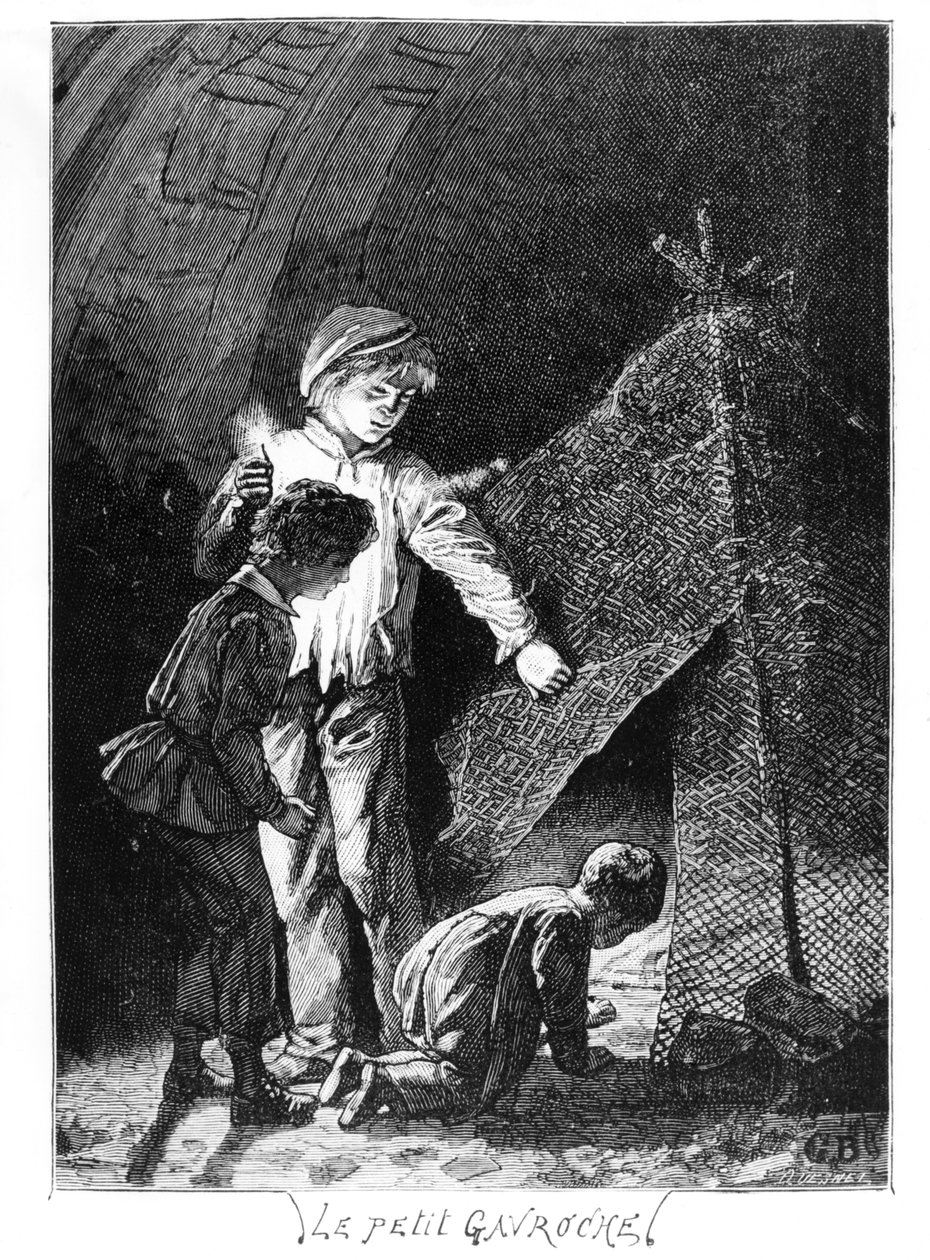 バスティーユ象のガブロシェと彼の2人の兄弟、ビクターユーゴー（1802-85）によるレミゼラブル（1845-62）のイラストc。 1885 作： ブリオン後のギュスターヴ