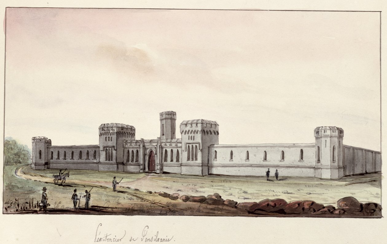 ペンシルベニア州の刑務所、1831年（紙にペンとインクとトイレ） 作： ギュスターヴ・ド・ボーモン
