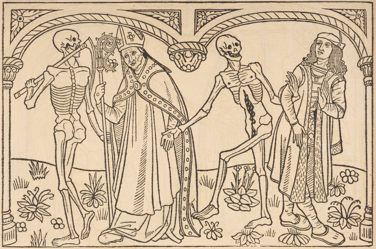 「La danse macabre des femmes」より司教と貴族を奪う死。 そして身と刃の論争」 作： ガイ・マーチャント