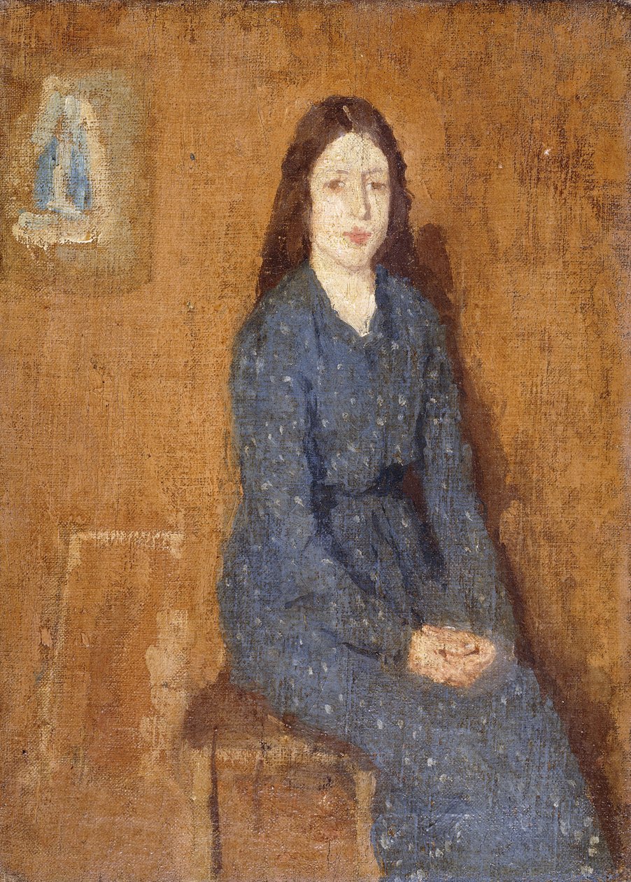斑点のある青いドレスを着た座っている少女、1914年〜15年 作： グウェン・ジョン