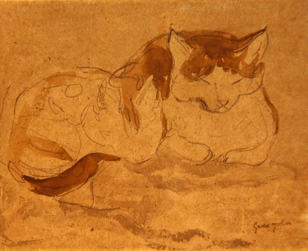 眠っている猫」（鉛筆・水彩・紙） 作： グウェン・ジョン