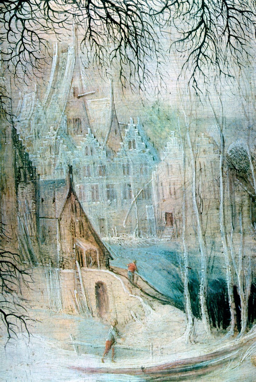 「木こりのいる冬の風景」、詳細、c1606-1656 作： Gysbrecht Leytens
