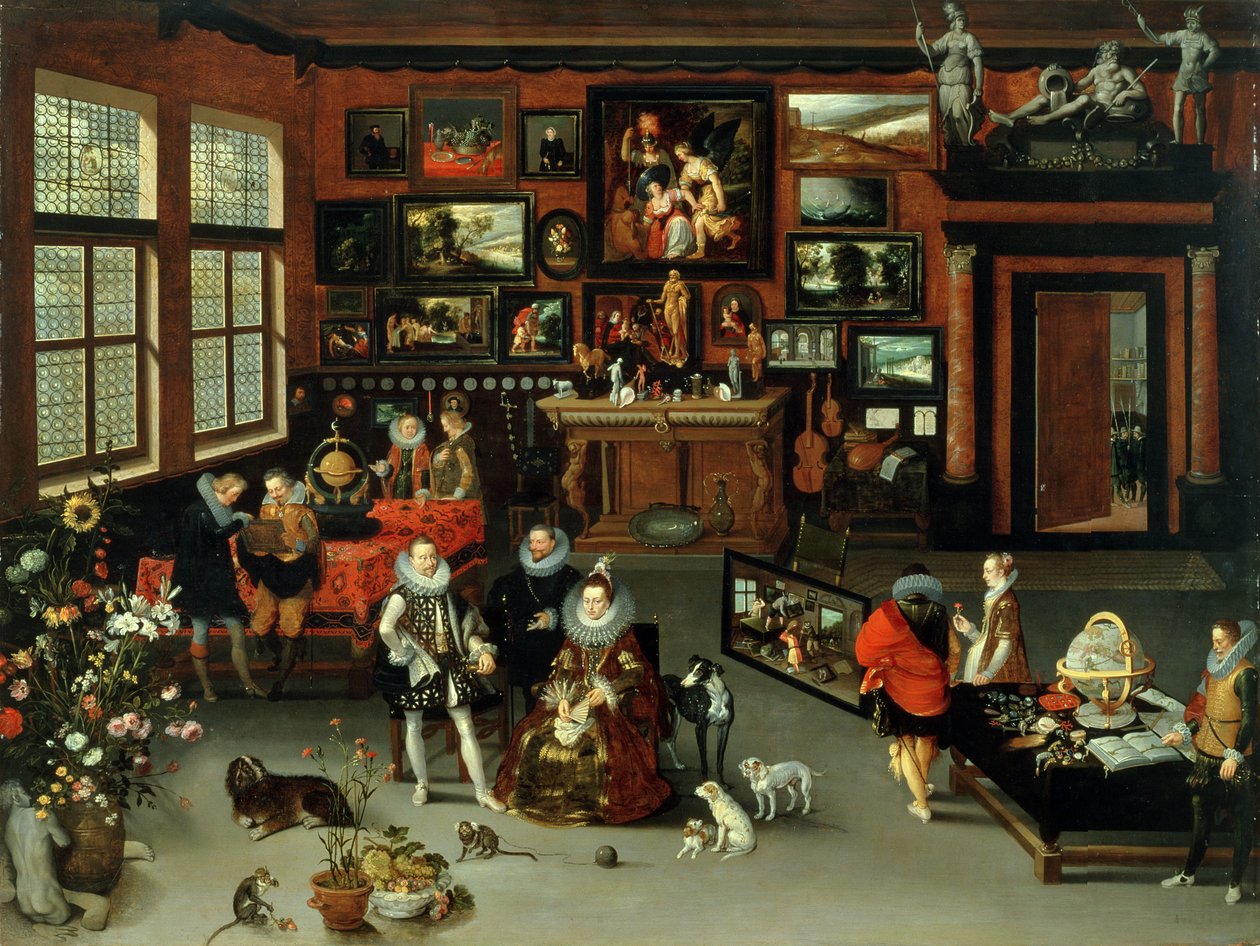 アルバート大公（1559-c.1621）と大公イザベラ（1566-1633）コレクターのキャビネットを訪問、1621-23年 作： H. IIおよびブリューゲル、ヤンIフランケン
