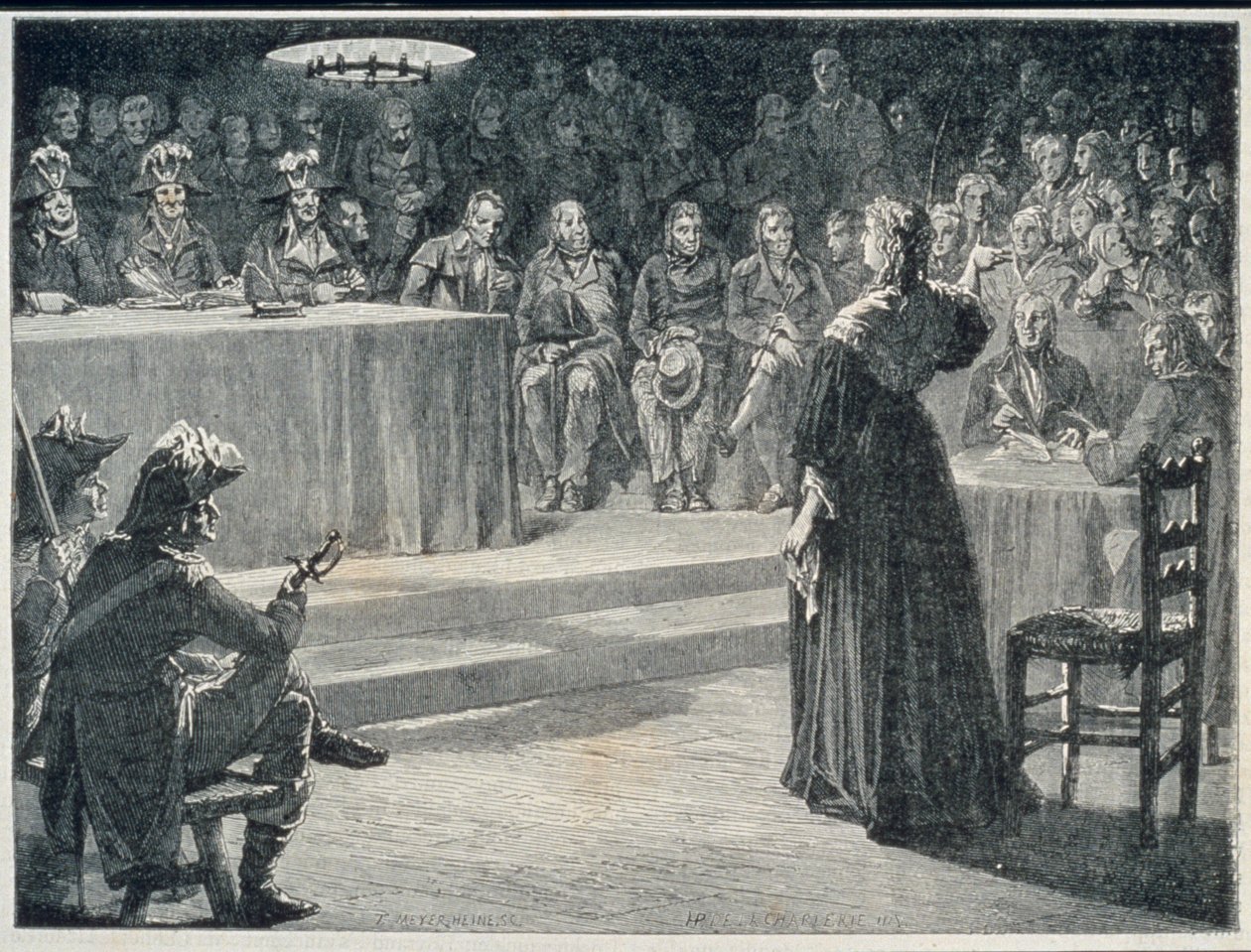 1793年に革命裁判所に面したマリーアントワネット、テオドールマイヤーハイネの彫刻 作： H・ド・ラ・シャルレリー