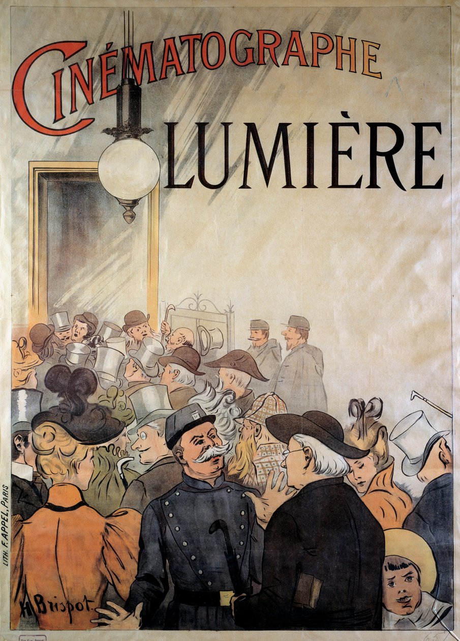 1895年12月にグランカフェで行われたルミエール兄弟の映画監督のポスター（イラスト 作： H.ブリスポット