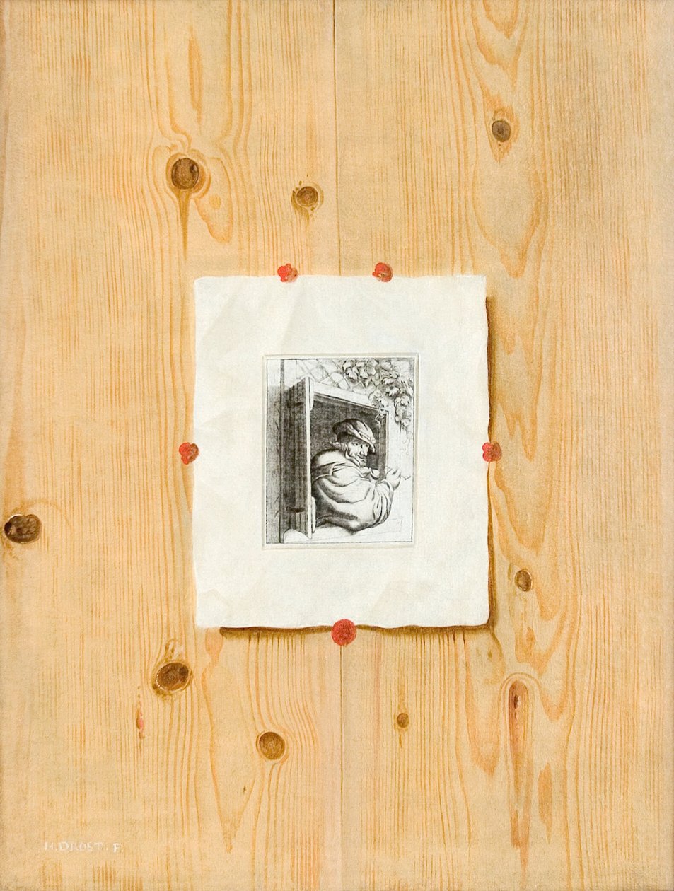 だまし絵。 パイプを持つ男のエッチング板 作： H Drost