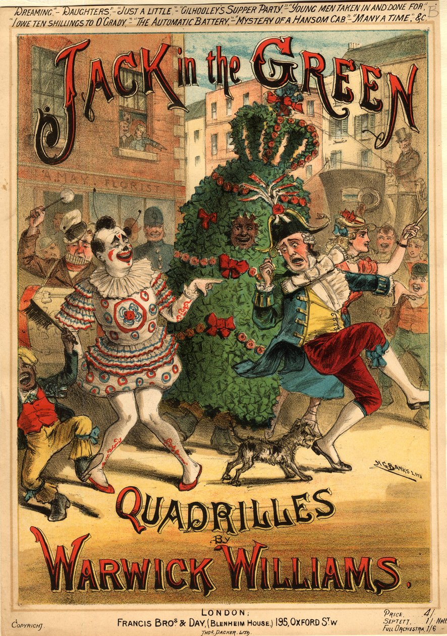 Warwick Williams作「Jack in the Green Quadrilles」の楽譜（Francis Bros. & Day発行、カラーリトグラフ 作： HGバンク