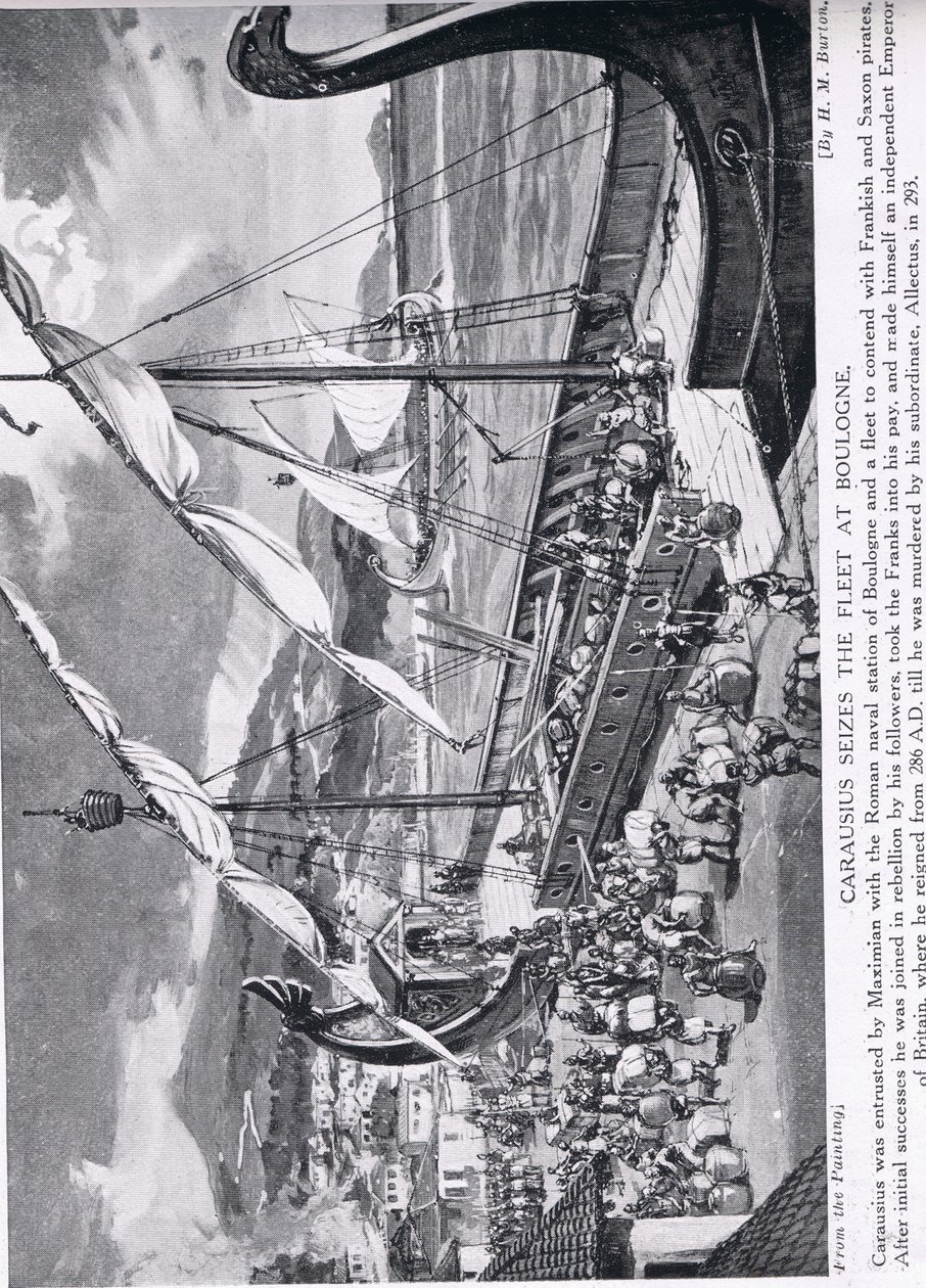ブローニュで艦隊を占拠したカラウシウス、「ハッチンソンの国家の歴史」、1910年頃のイラスト 作： HMバートン