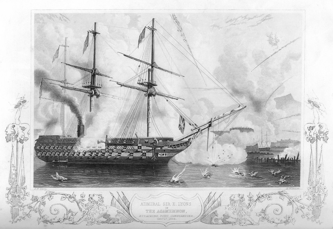 HMSアガメムノンがコンスタンティン砦を攻撃、1854年1857年。 作： H.ウィンクルズ