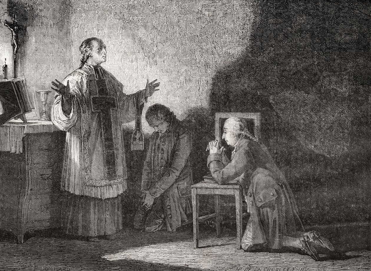 ルイ16世（1754-93年）、彼の処刑前の祈り 作： H・ド・ラ・シャルレリー