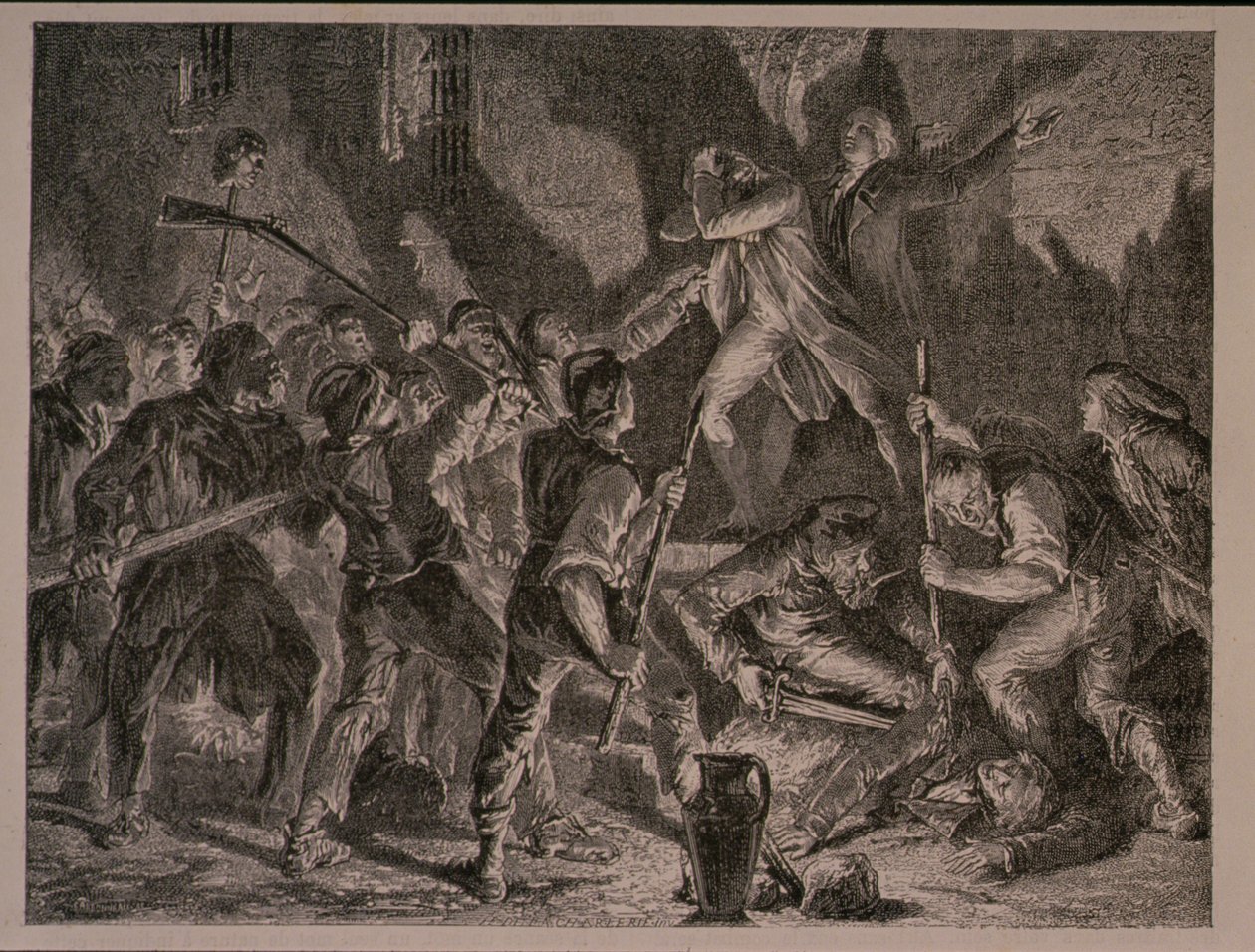 1792年9月の刑務所での虐殺、ジャンバティストシャルルカルボノー（b.1815）によって彫刻 作： H・ド・ラ・シャルレリー