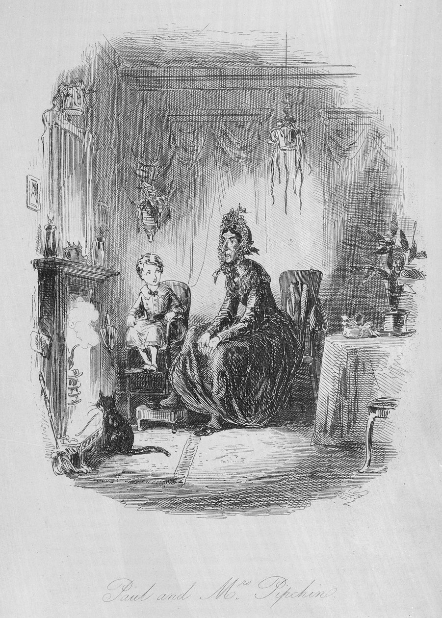 ポールとピプチン夫人、チャールズディケンズ（1812-70）による「ドンビーと息子」のイラスト、1848年に初公開 作： ハブロナイト・ブラウン