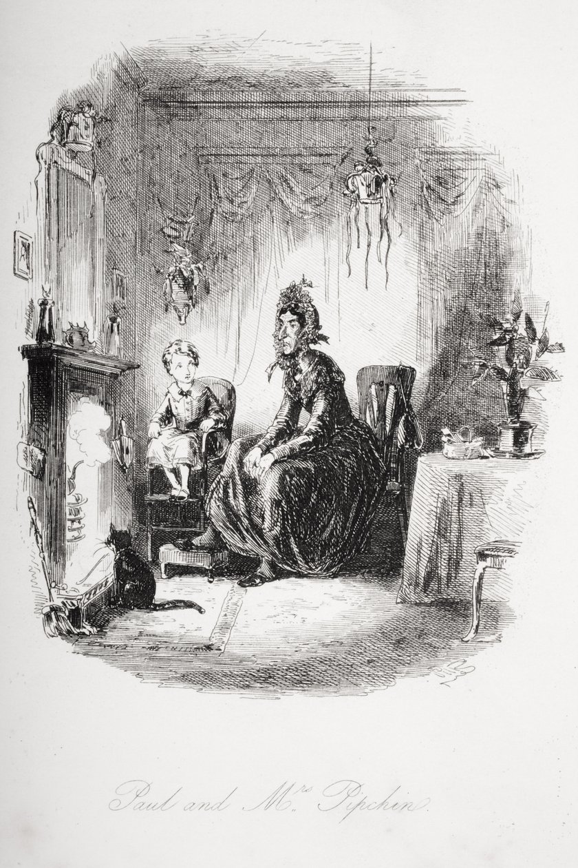 ポールとピプチン夫人、チャールズディケンズ（1812-70）による「ドンビーと息子」のイラスト、1848年に初公開 作： ハブロナイト・ブラウン
