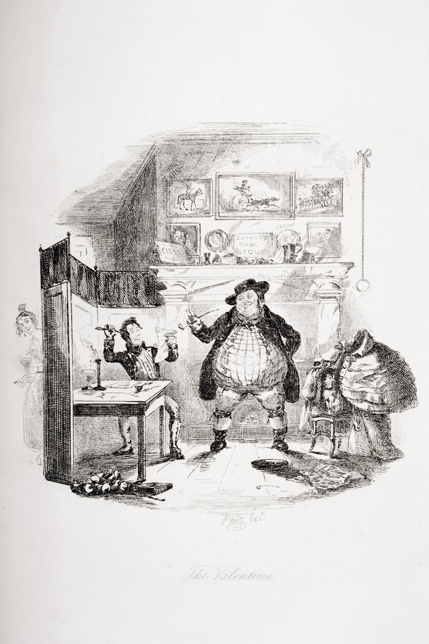 バレンタイン、チャールズディケンズの「ピックウィックペーパー」（1812-70）の図解、1837年 作： ハブロナイト・ブラウン