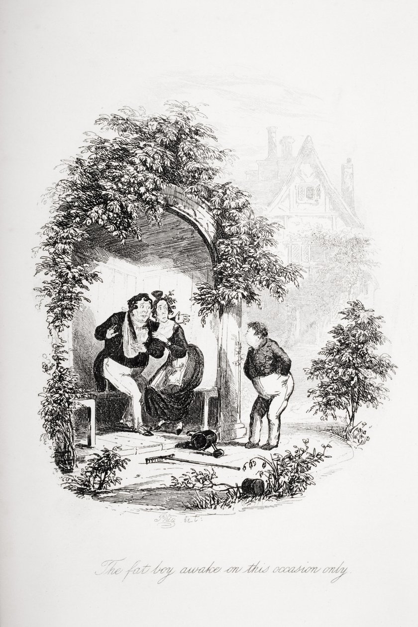 この機会にだけ目を覚ましている太った少年、チャールズディケンズの `The Pickwick Papers &39;（1812-70）のイラストは1837年に出版されました 作： ハブロナイト・ブラウン