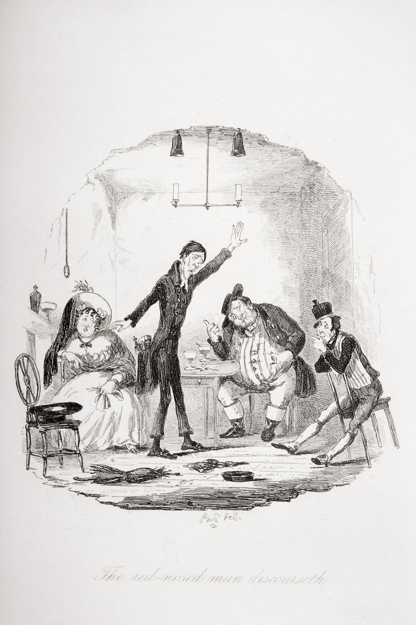 赤い鼻の男は談笑する、チャールズ・ディケンズ（1812-70）による `The Pickwick Papers &39;（1837年発行）のイラスト 作： ハブロナイト・ブラウン