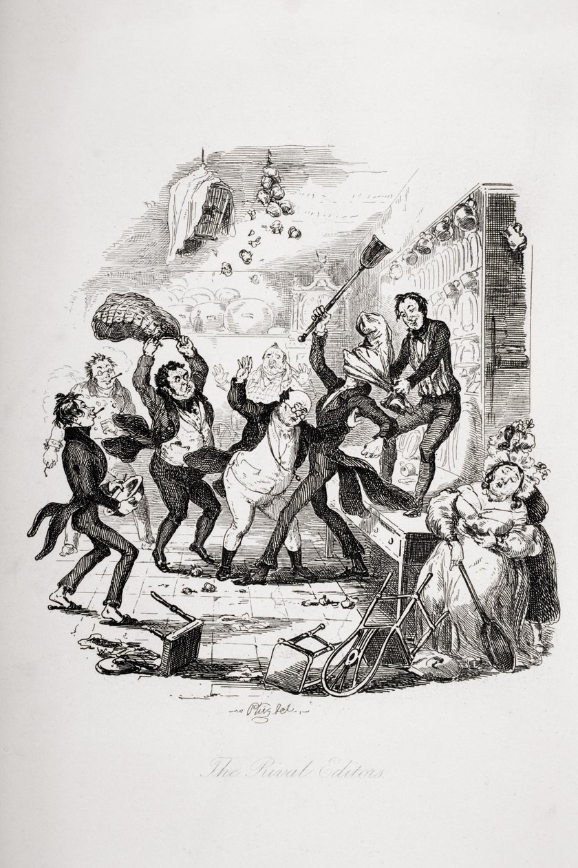 ライバル編集者、チャールズディケンズの「The Pickwick Papers」（1812-70）のイラスト、1837年発行 作： ハブロナイト・ブラウン