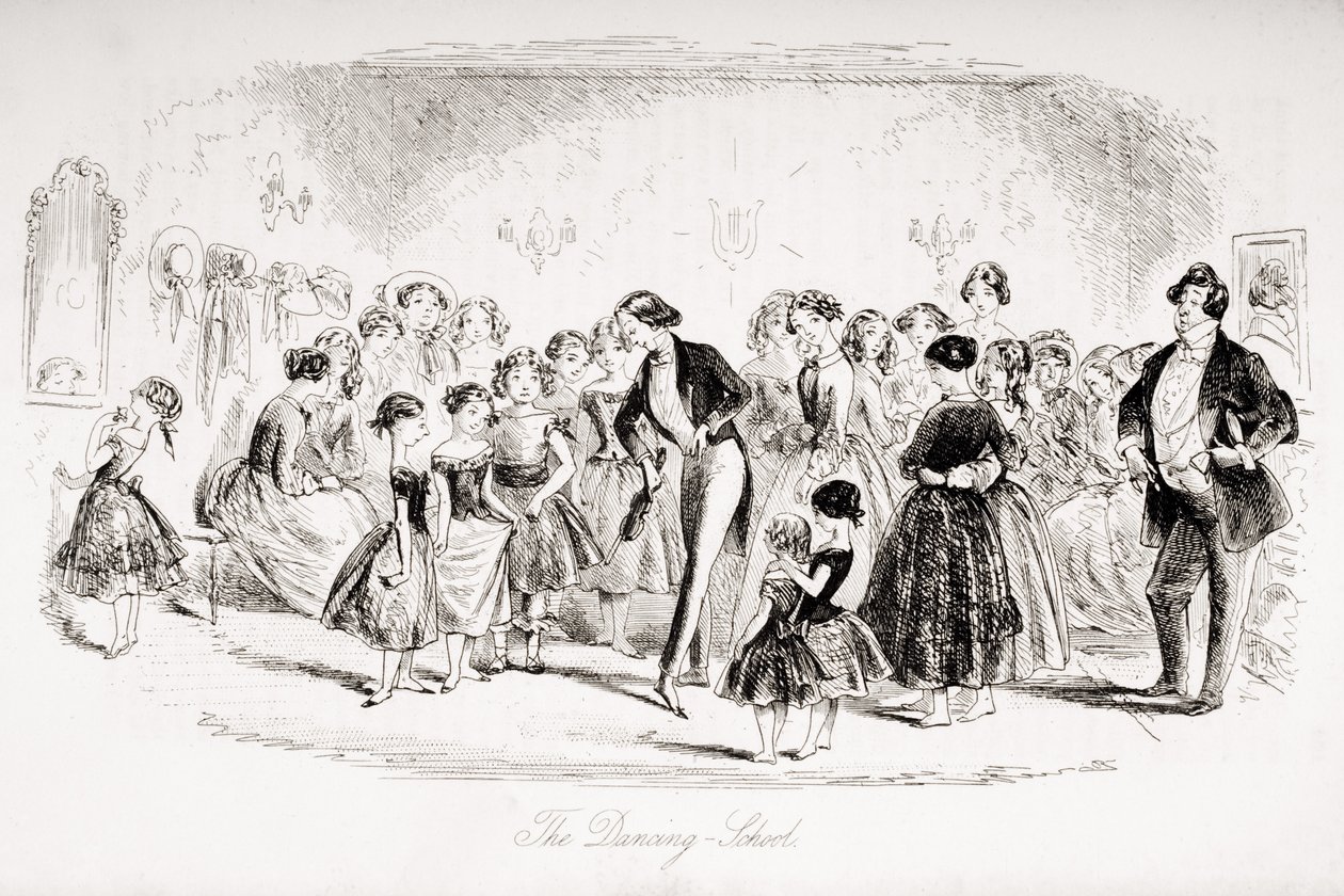 ダンススクール、チャールズディケンズ（1812-70）による「ブリークハウス」のイラスト1853年発行 作： ハブロナイト・ブラウン