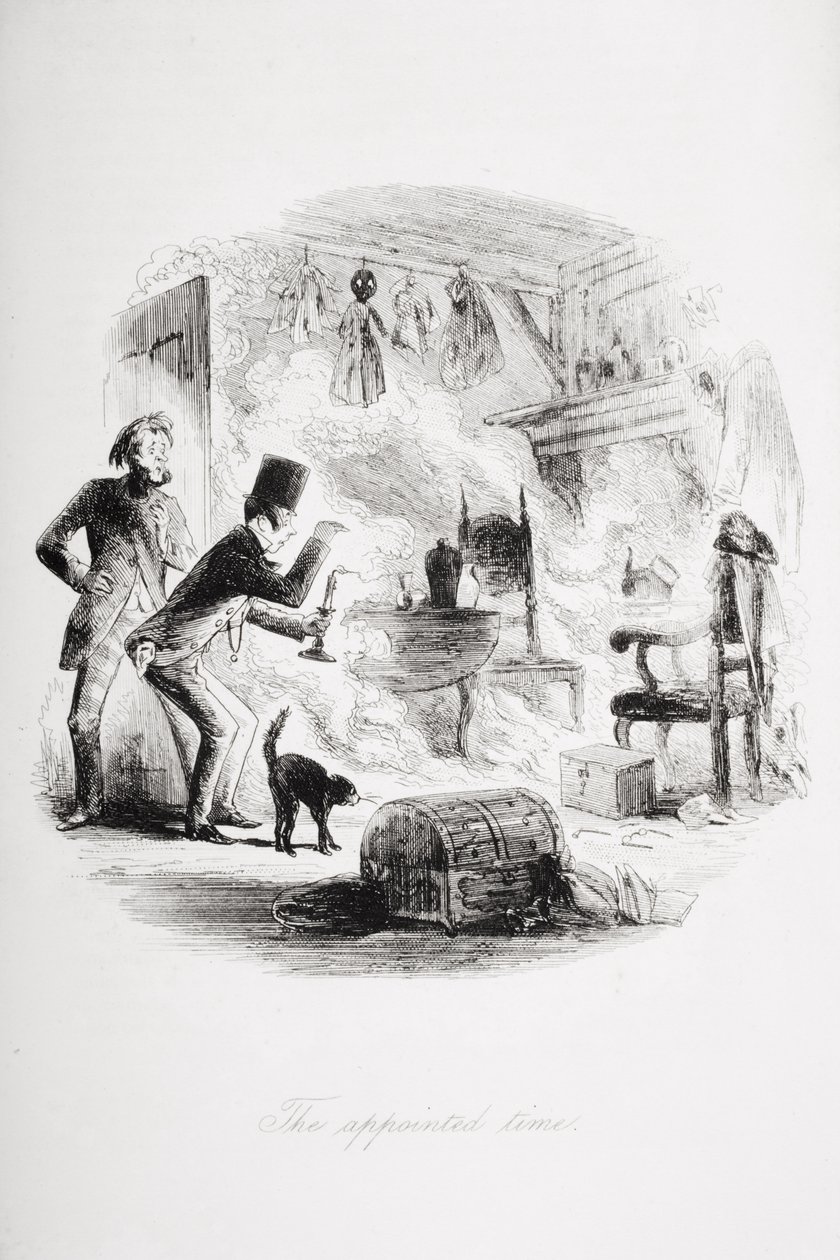 指定された時間、チャールズディケンズ（1812-70）による「ブリークハウス」のイラストは1853年（リソ）に出版 作： ハブロナイト・ブラウン