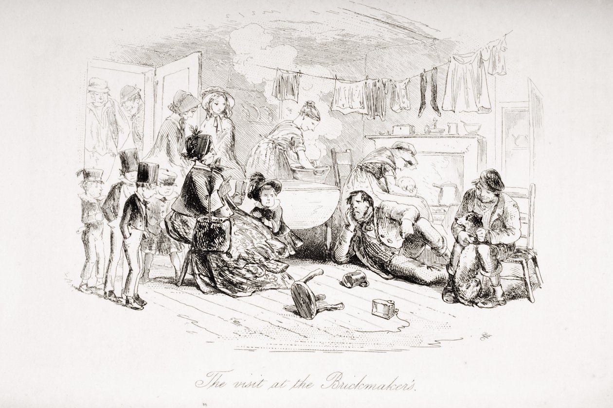 ブリックメーカーの訪問、チャールズディケンズ（1812-70）による「ブリークハウス」のイラスト1853年発行 作： ハブロナイト・ブラウン