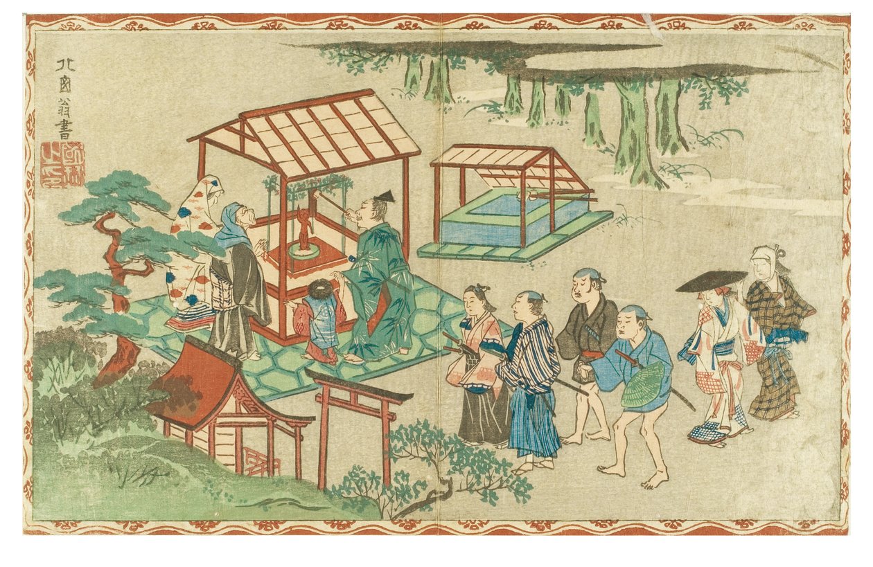 神社参拝 1830-1839年頃 木版・紙 作： はなぶさ一丁