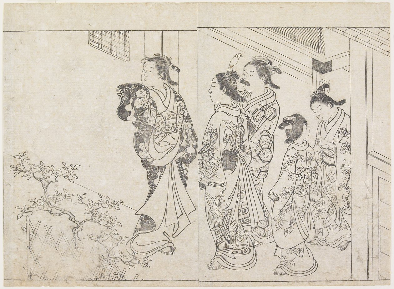中庭の売春婦、1770年代初頭（版画） 作： 花房重信