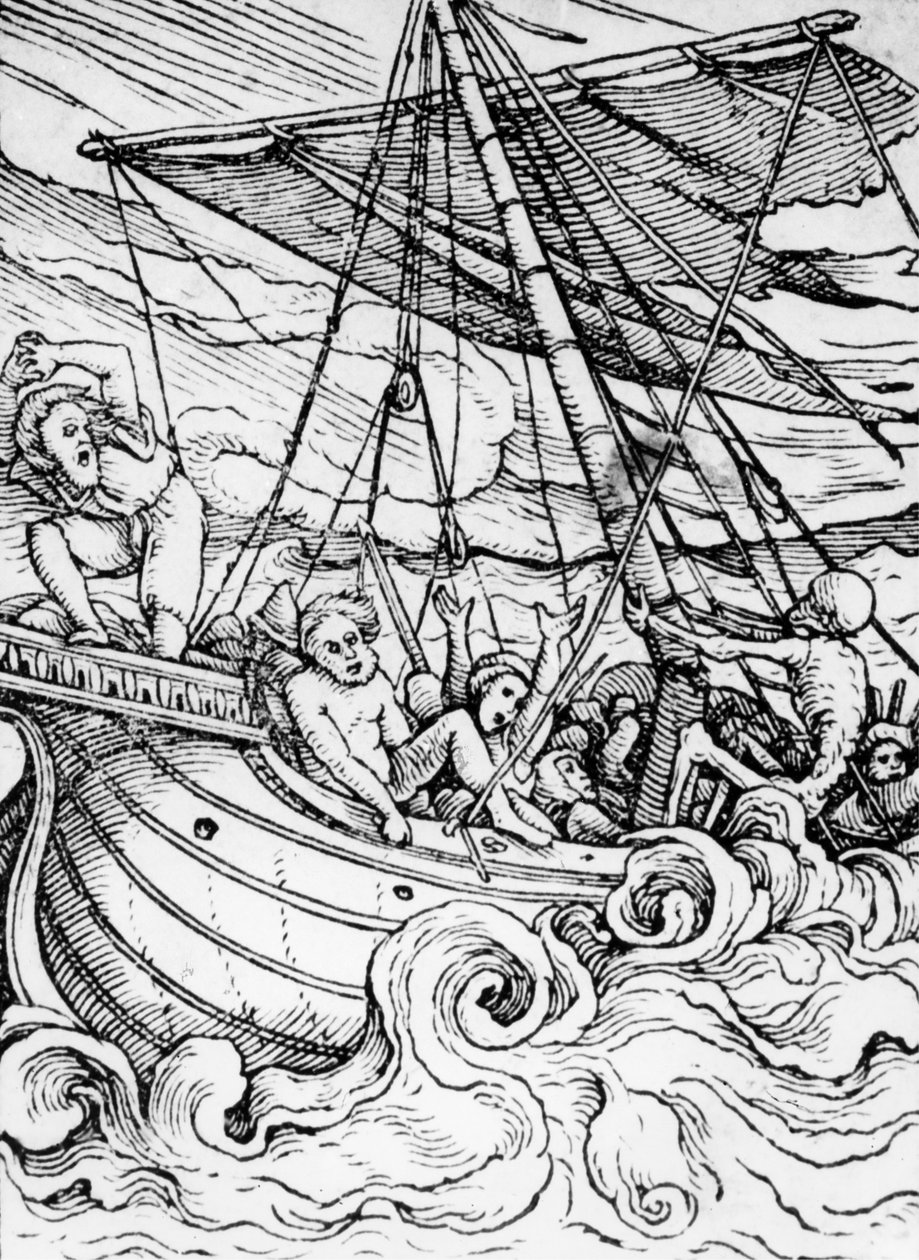ハンス・ラッツェルバーガーによって刻まれた「死のダンス」からの死と船乗り、1538年頃 作： ハンス・ホルバイン・ザ・ヤング