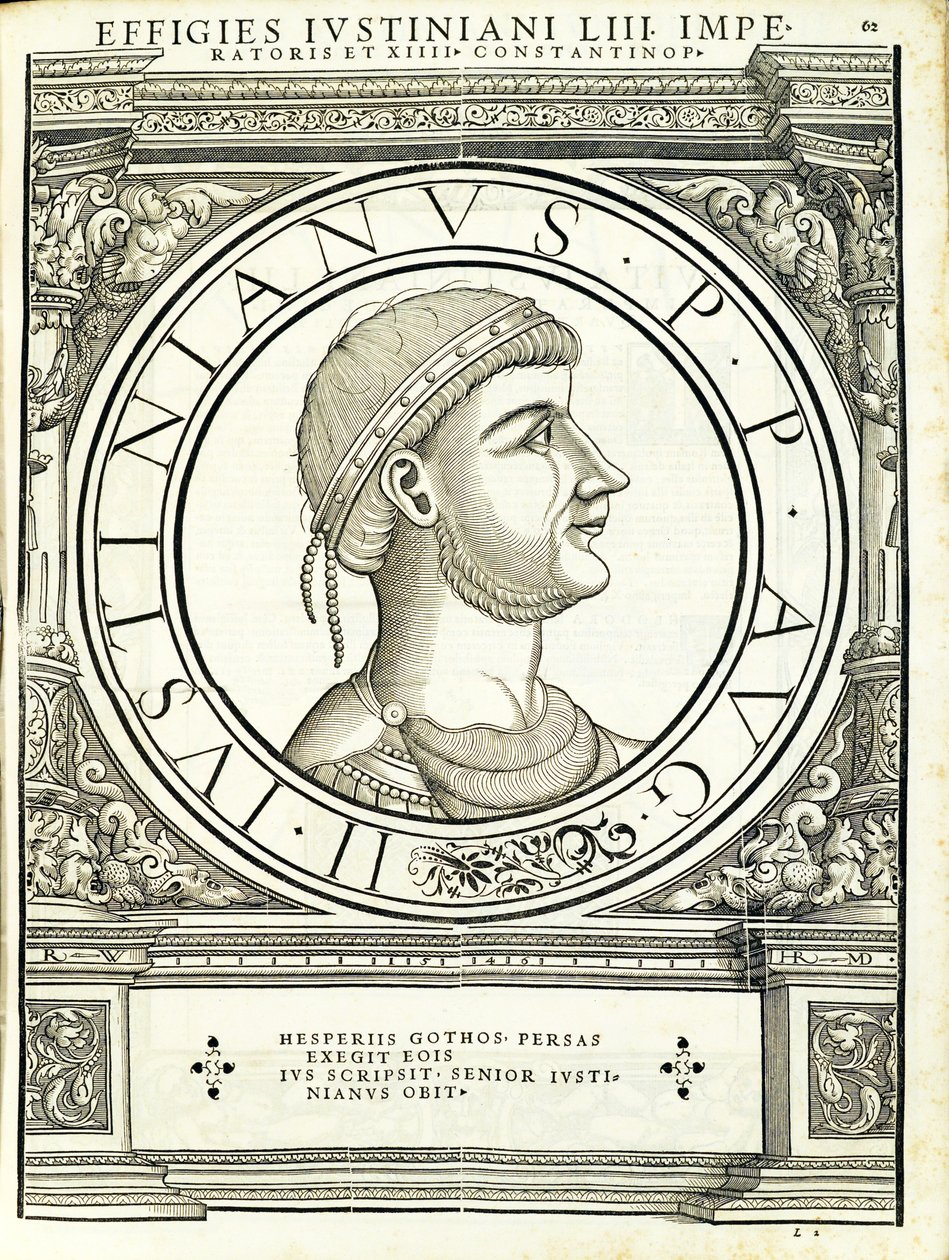 Lustinianus 1、ローマ時代の東西の司令官による古代硬貨の最も真実な画像、ルドルフヴィッセンバッハの彫刻、アンドレアスハンバーガー作、ズーリック 作： ハンス・ルドルフ・マヌエルドイツ人