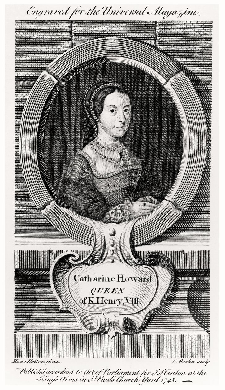 エドワード・ルーカー（c.1712-74）によるキャサリン・ハワード（1520-42）の肖像 1748年（エングレーヴィング） 作： ハンス（後）ホルバイン・ザ・ヤンガー