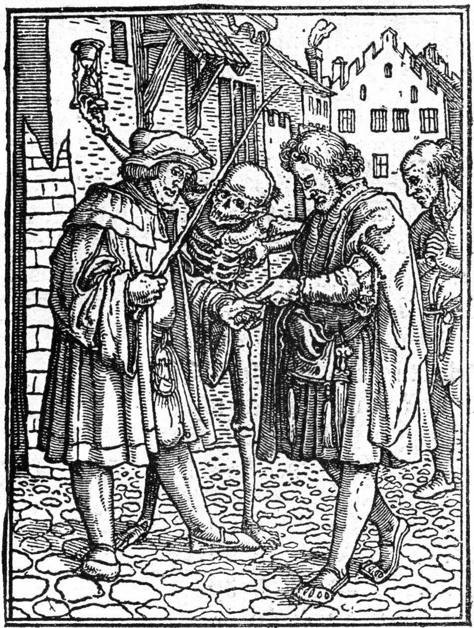若き日のハンス・ホルベイン（1497-1543）の模擬死：弁護士（エングレーヴィング 作： ハンス（後）ホルバイン・ザ・ヤンガー