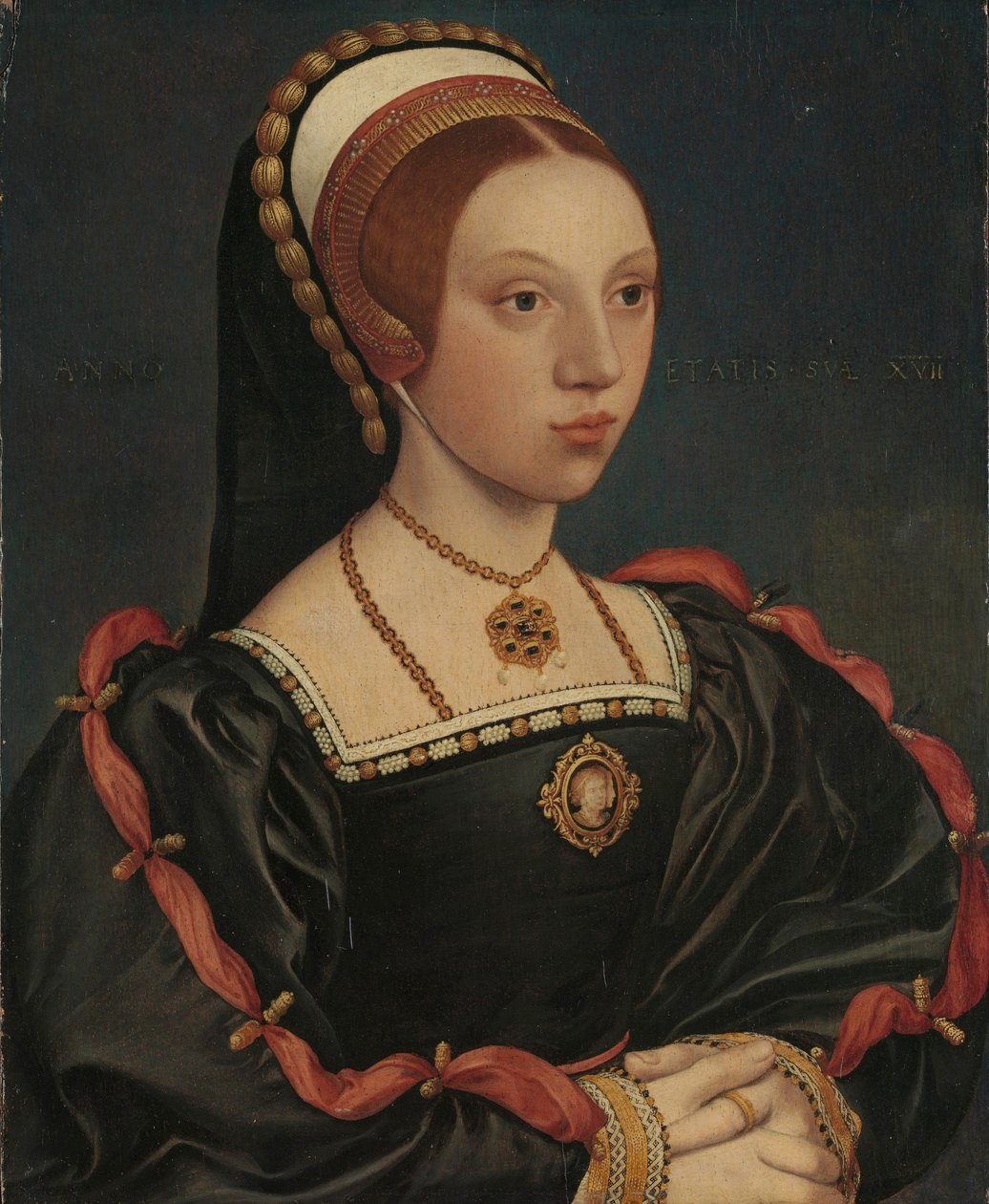 若い女性の肖像、c.1540-45（オークに油と金） 作： ハンス（attr。To）ホルバインザヤンガー