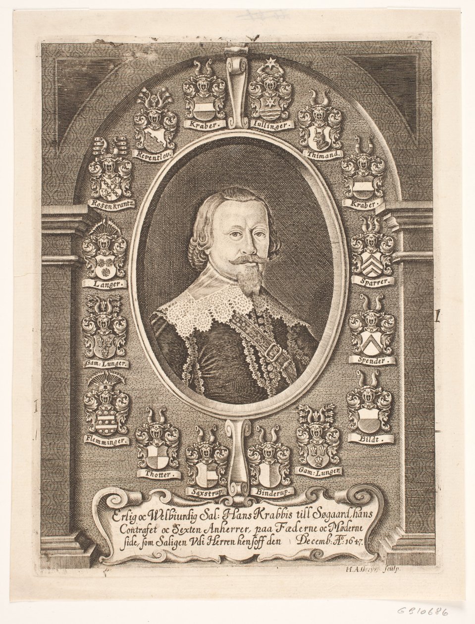 Hans Krabbe から Søgård へ。 1648年の葬式の説教より 作： ハンスアンドレアスグレイズ