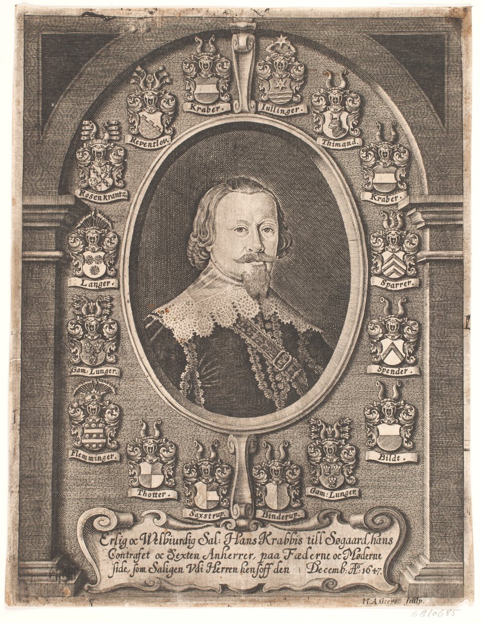 Hans Krabbe から Søgård へ。 1648年の葬式の説教より 作： ハンスアンドレアスグレイズ