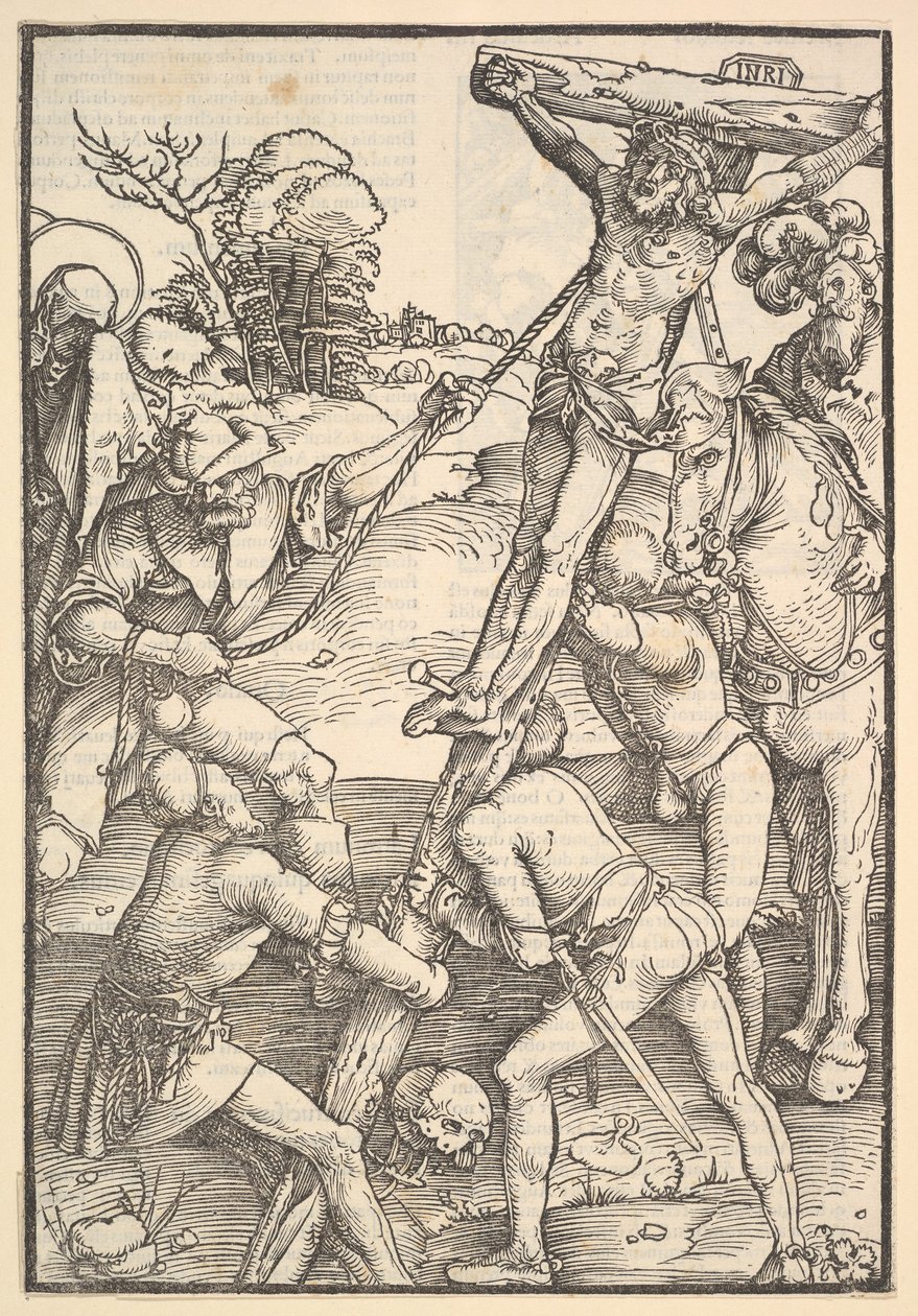 十字架の上昇、反対側： 十字架の上昇、Speculum Passionis Domini ...、1507. 作： ハンス・バルドゥン