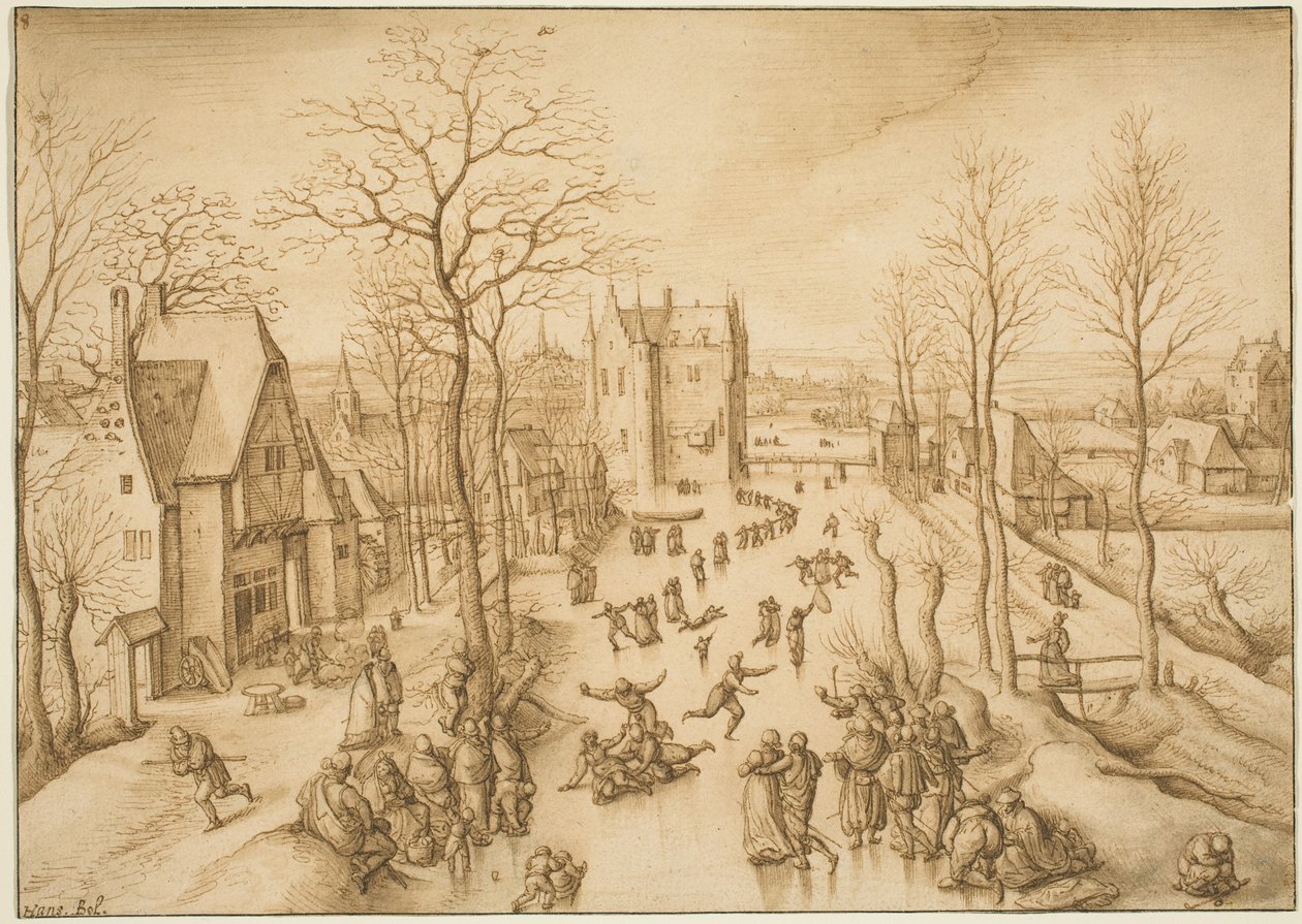 スケートをする人々が描かれた冬の風景 作： ハンス・ボル