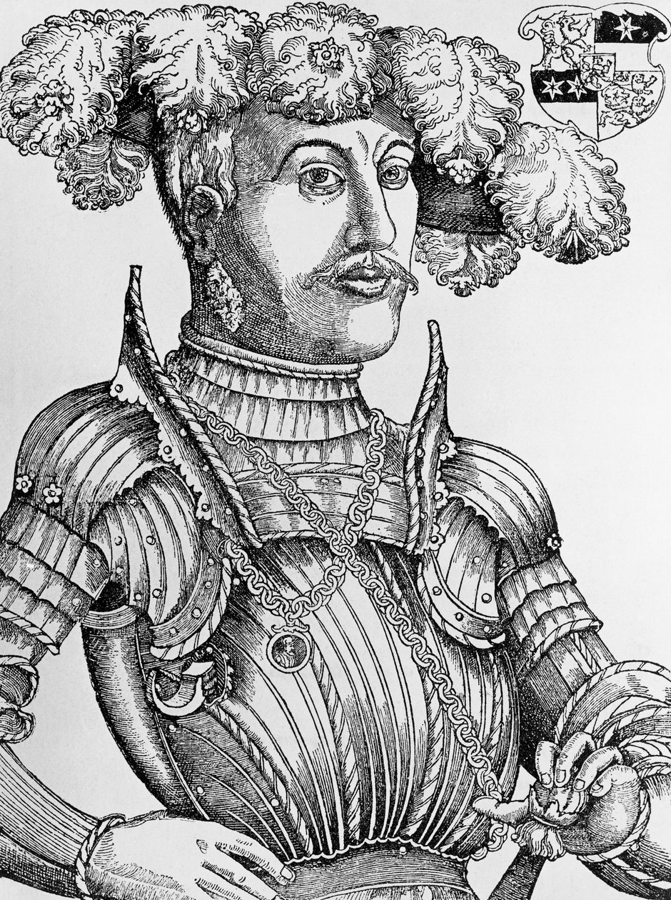 Portrait of Philip I, Landgrave of Hesse, known as the Magnanimous (1504-1567), engraving by Hans Brosamer (1495-1554)   1462025   ja       japanese Successfully Translated  Original: Specimens of Sculpture from St. Stephens Chapel - Plate I Translat: Spec 作： ハンス・ブロサマー