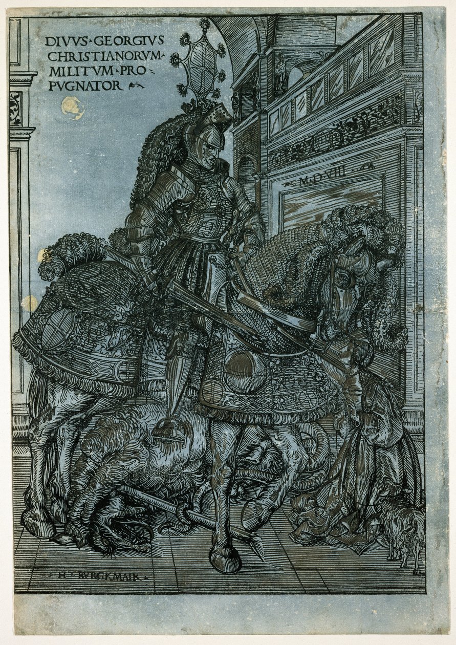 セントジョージオンホースバック、1508年（キアロスクーロの木版画） 作： ハンス・ブルククマール
