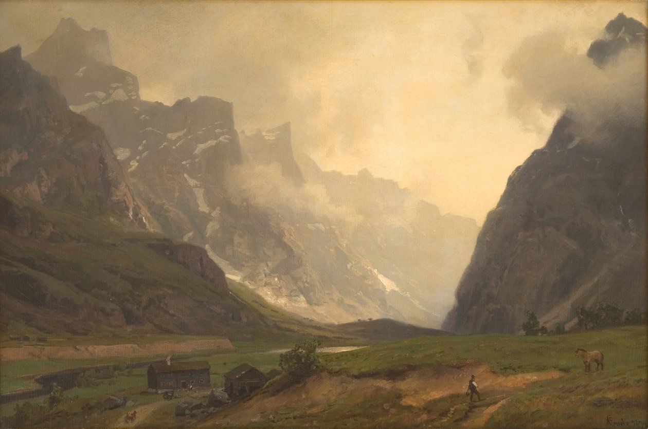 Romsdalen のトロール ピーク: 右側の Romsdalshorn のふもと 作： ハンス・グード